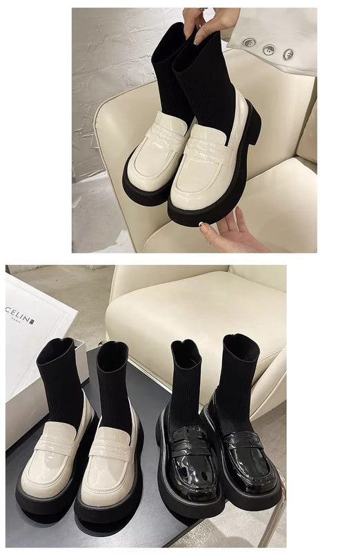 New Fashion Mid Calf Round Toe Sock Platform Loafers